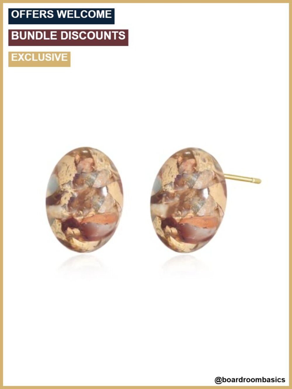 Gold Plated Natural Stone Stud Earrings Boho Statement Pierced